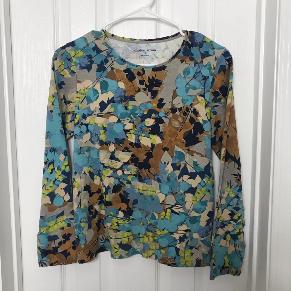 Croft & Barrow Fall Leaves Blue / Brown Shirt